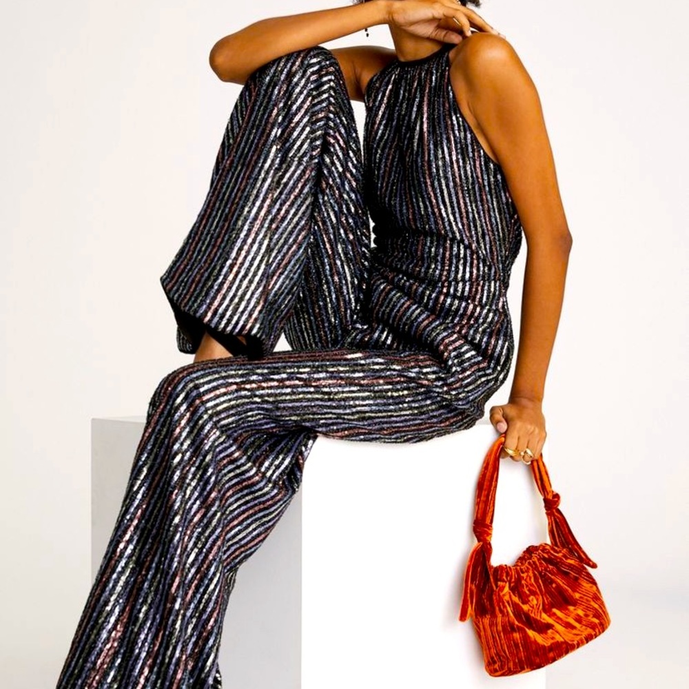 Anthropologie Maeve disco halter jumpsuit